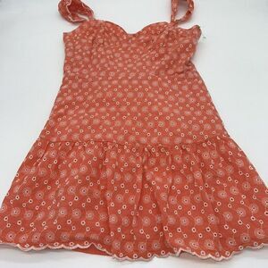 Betsey Johnson Orange Baby Doll Mini Dress Embroidered Size M Lined Flaw